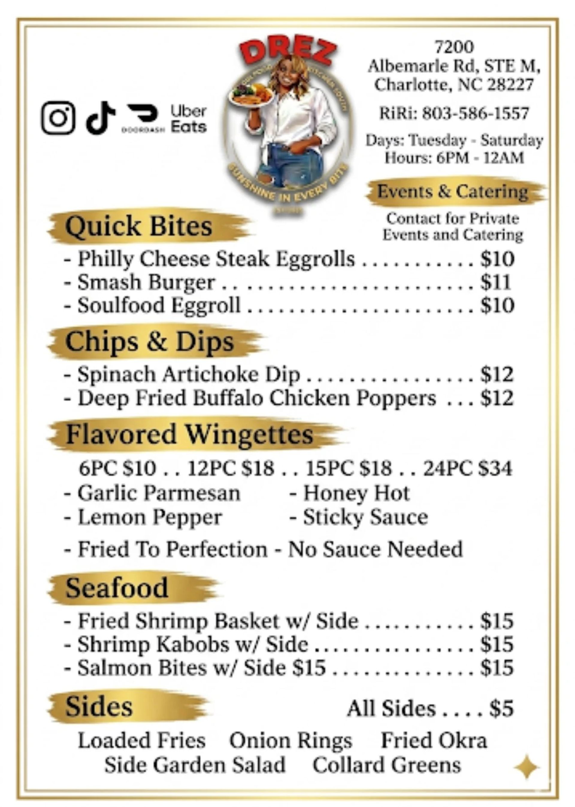 Dinner menu