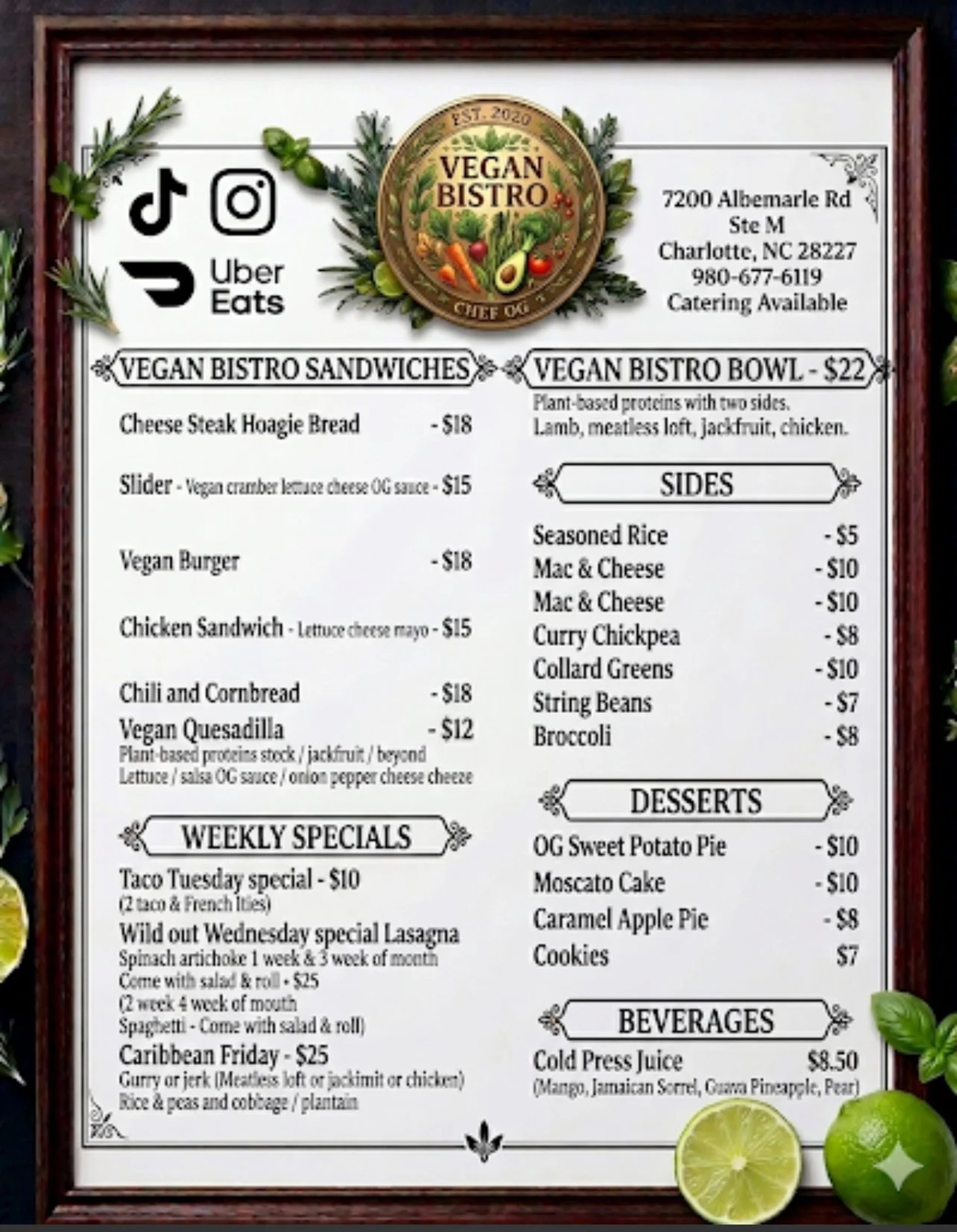 Lunch menu